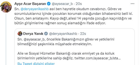 Ayşe Acar Başaran: Çocuğun bulunması için ne yapıyorsunuz Bakan Yanık: Kolluk birimlerinin yetkilerine sahip değiliz